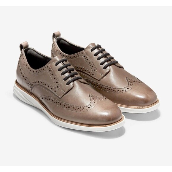 Cole Haan Grand Evolution ShortWing Oxford Mens 13 Gray Tan Leather Derby Shoes - Picture 1 of 9